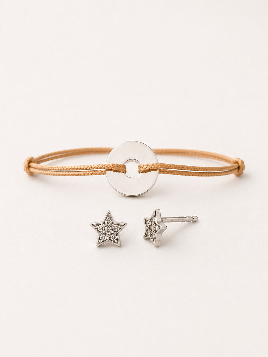 Pulsera cordón LEA silver + aros STAR silver
