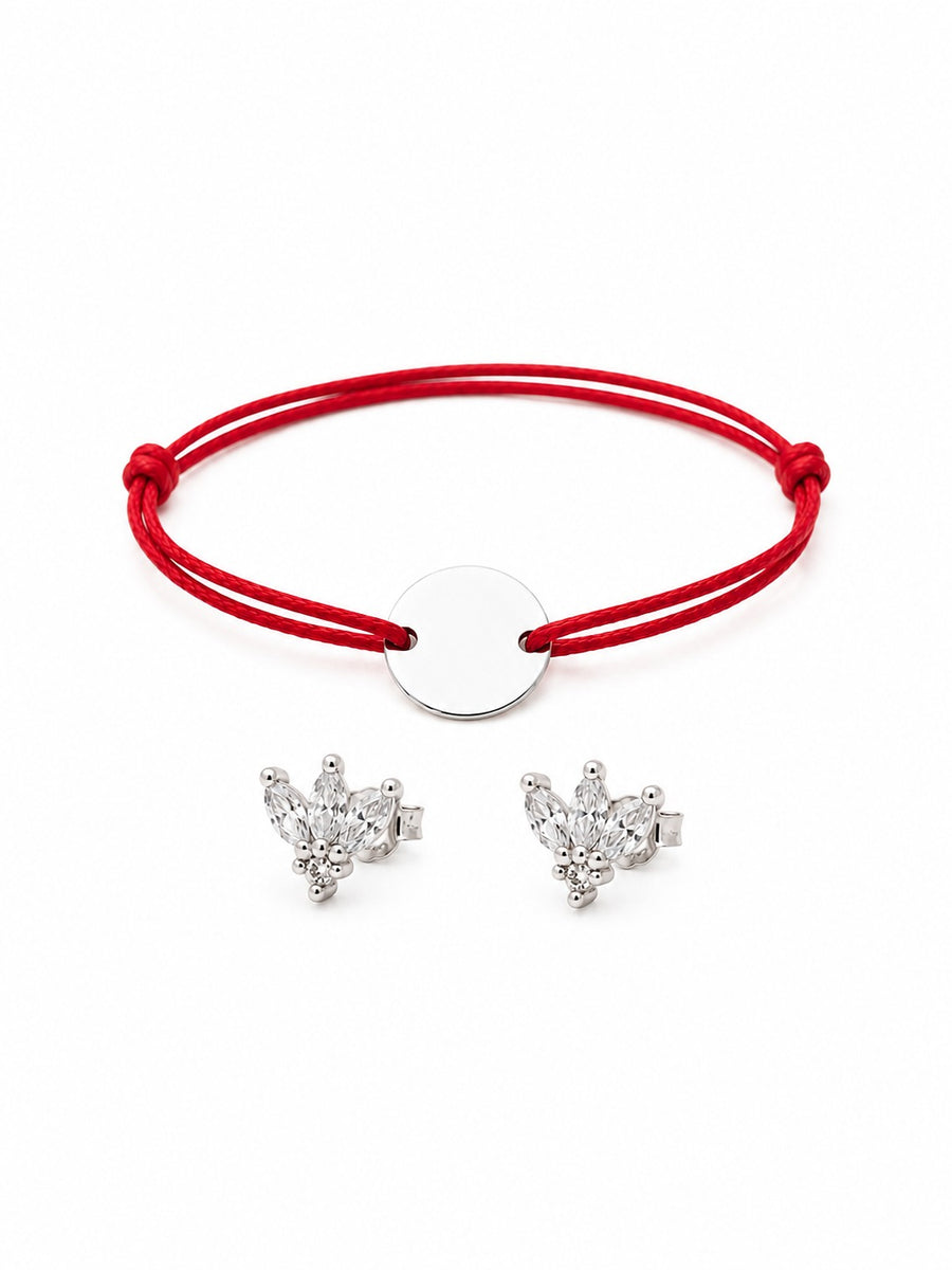 Pulsera cordón ANAIS silver + aros REINA ZIRCONIA silver